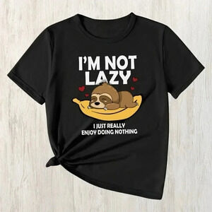 🆕️ XXL Trendy Novelty Sloth Love Tee Chill Vibes Laid-Back Crew Neck T-Shirt